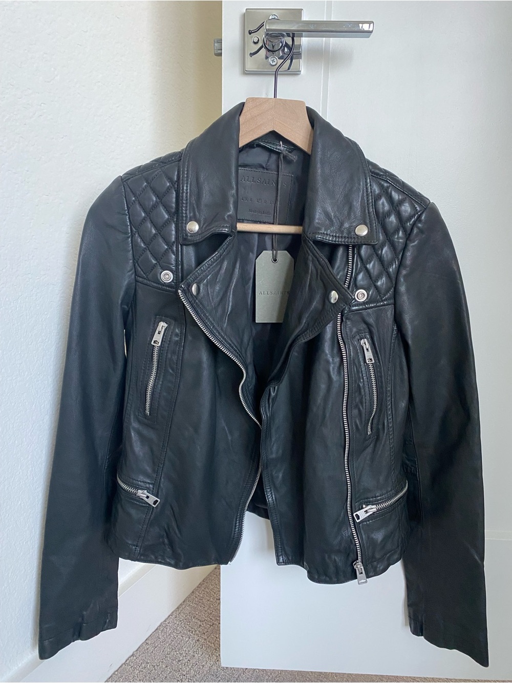 All Saints Black Quilted Leather Moto Jacket